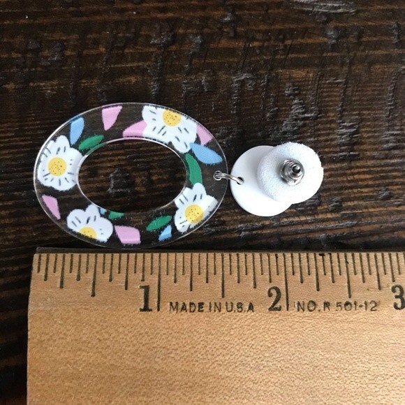 Floral Oval Resin Dangle Earrings NEW! 37O3 - Picture 9 of 11